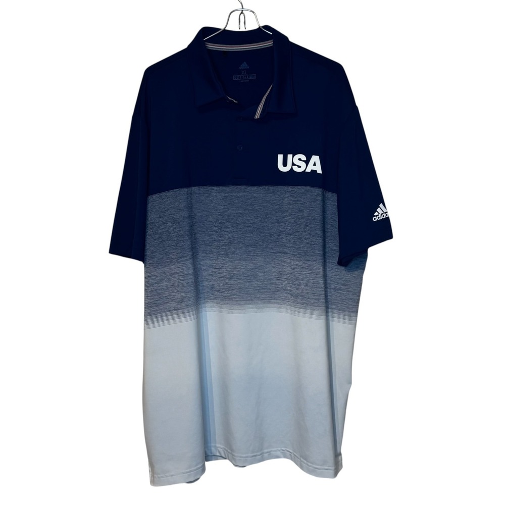 Adidas Men Shirt USA Logo Ombre Golf Polo Performance Short Sleeve Blue White XL